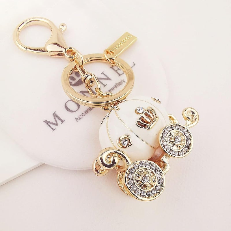MONNEL Bling White Princess Pumpkin Carriage Crystal Lobster Claps Keychain MZ881-2 - Image 2